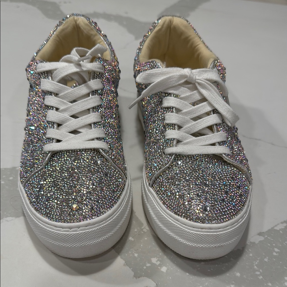 Betsey Johnson Sparkling Silver Sneakers with White Laces. Tons of compliments!
